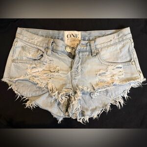 One Teaspoon Light Blue Distressed Jean Shorts